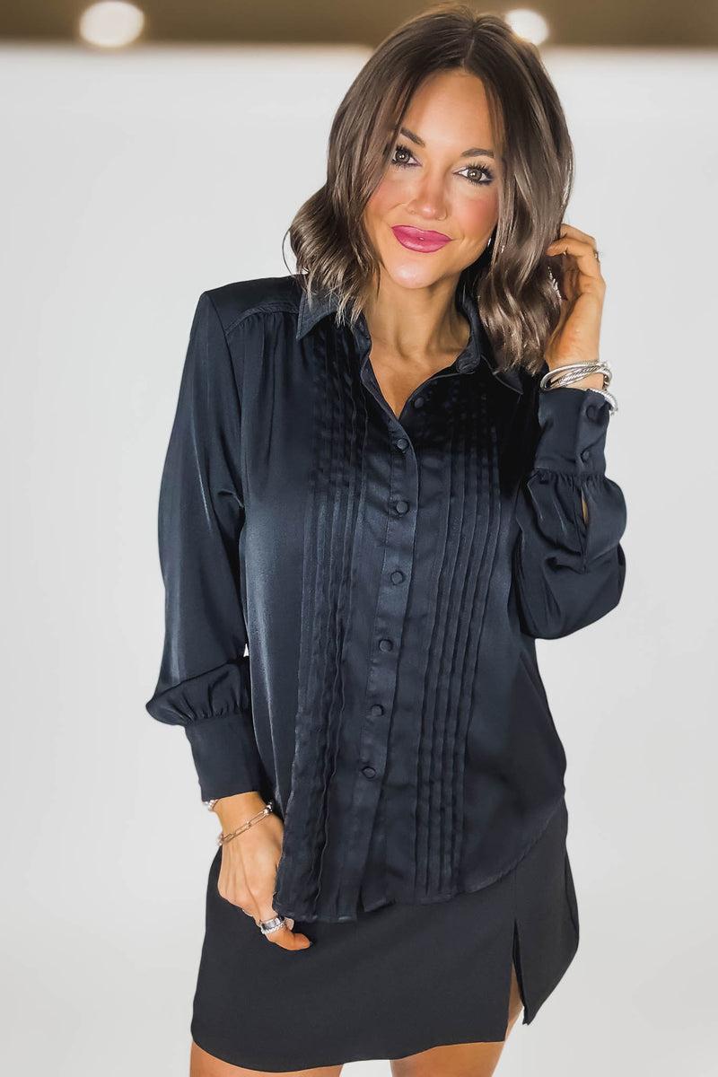 Eesome Black Solid Long Sleeve Blouse Top