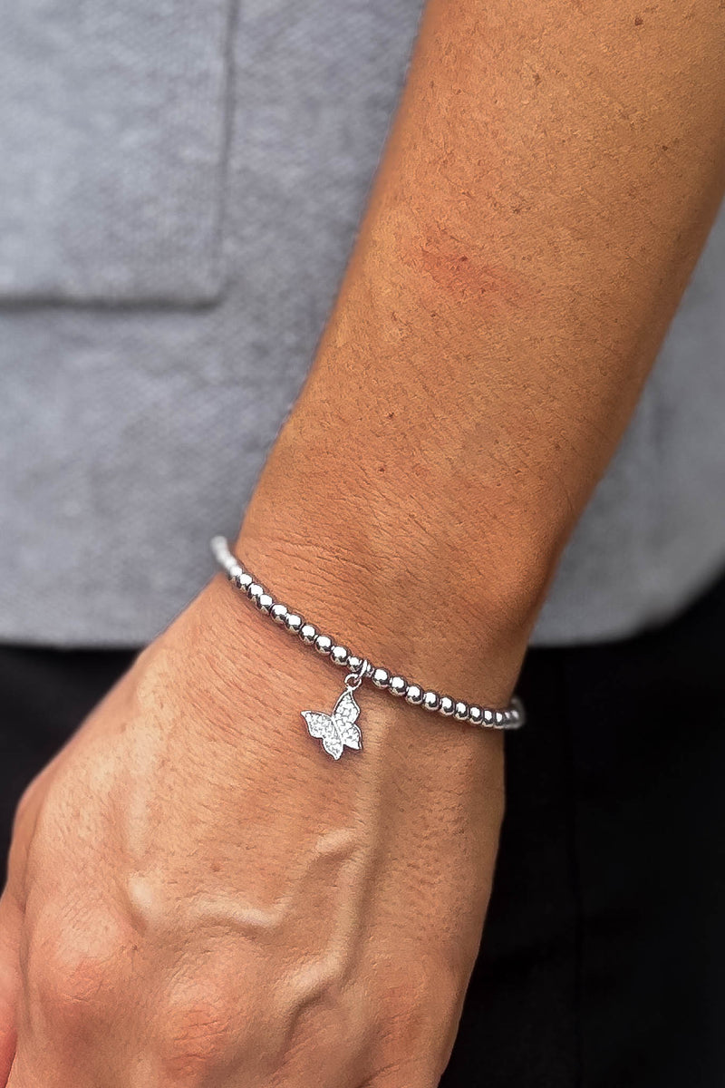 Butterfly Silver Beaded Bracelet