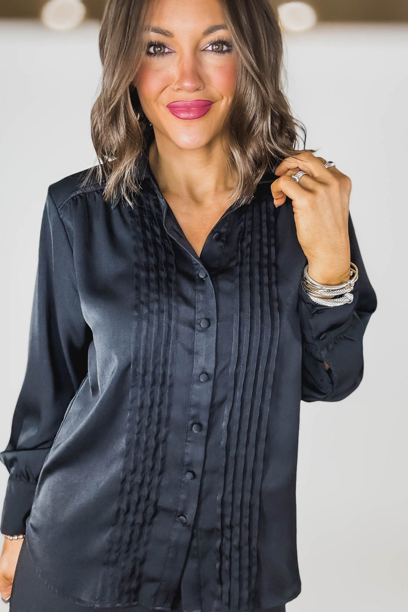 Eesome Black Solid Long Sleeve Blouse Top