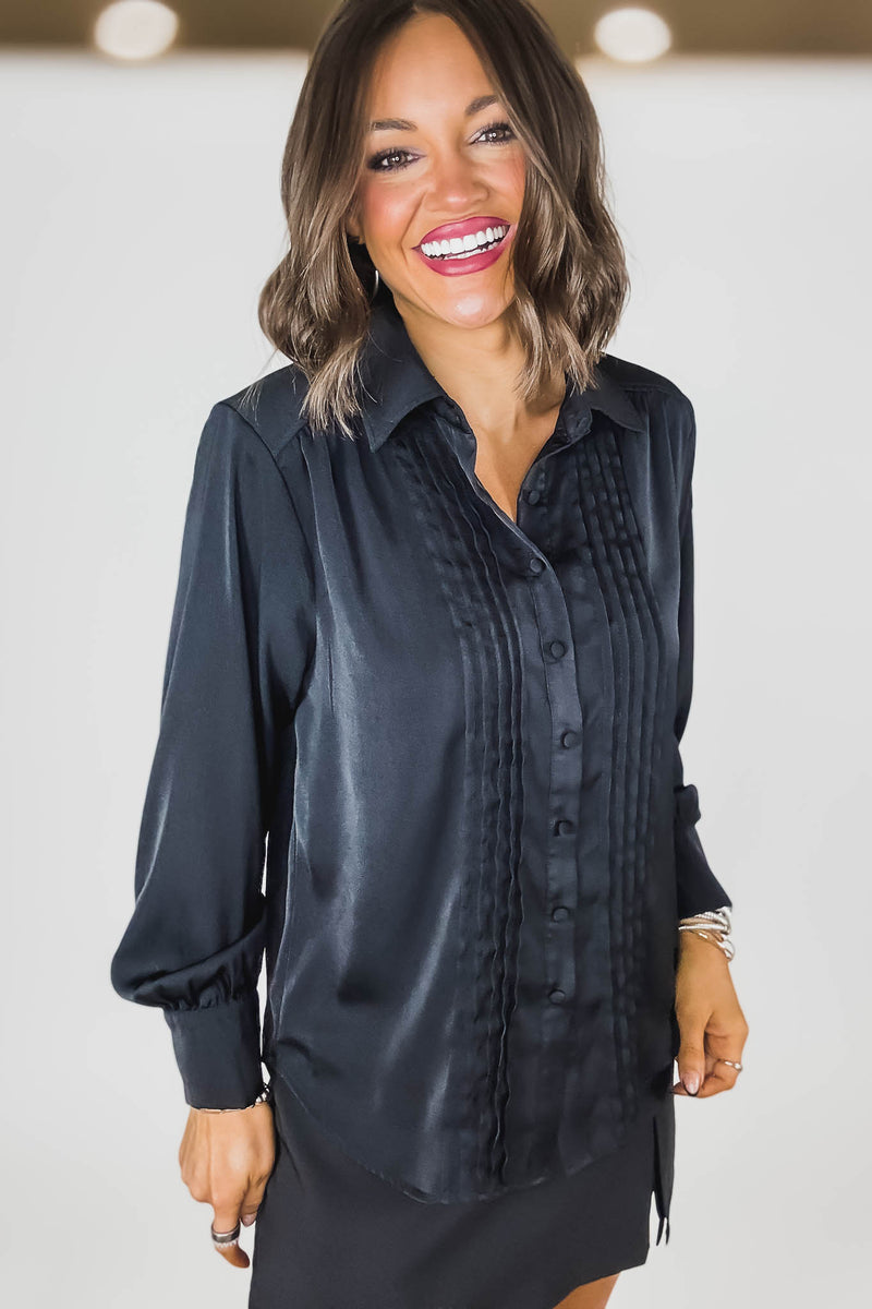 Eesome Black Solid Long Sleeve Blouse Top