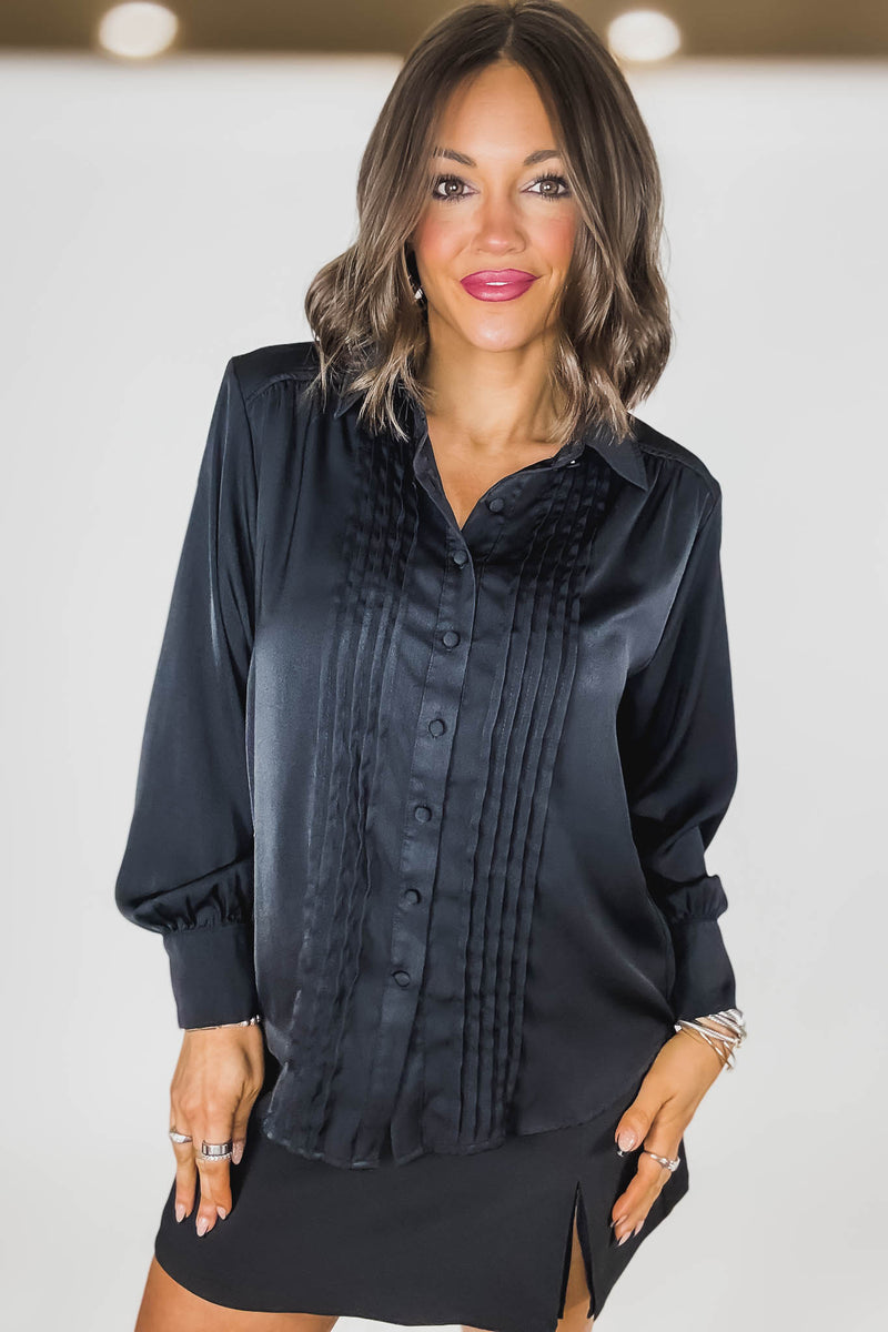 Eesome Black Solid Long Sleeve Blouse Top