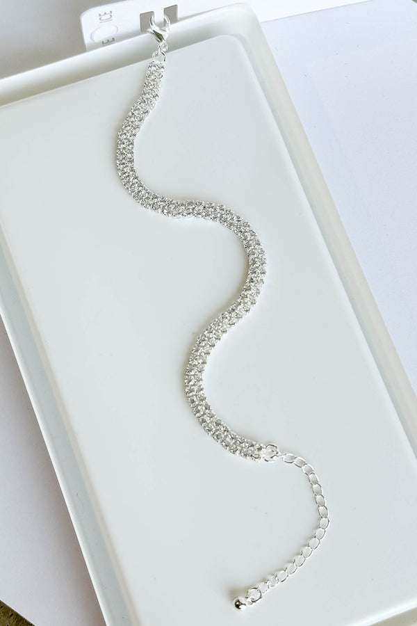 Double Row CZ Stone Silver Tennis Chain Evening Bracelet