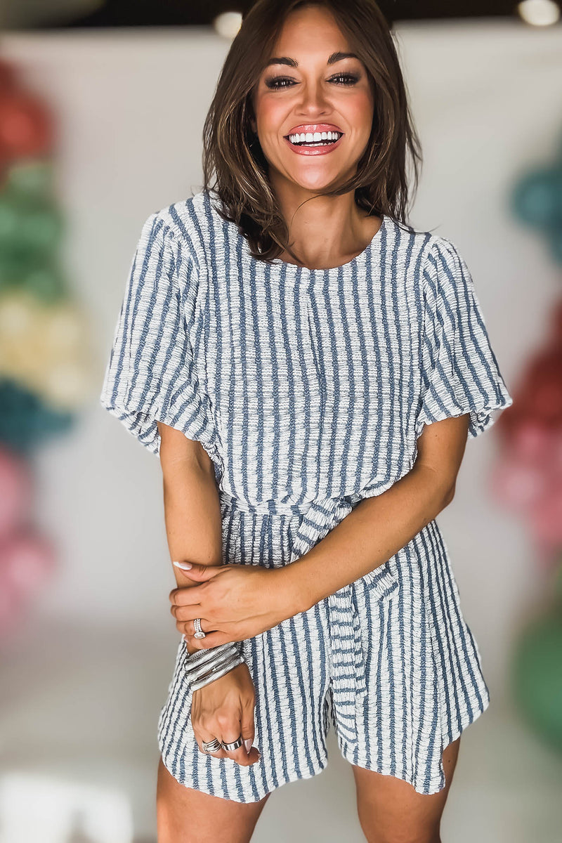 Navy Knitted Stripped Romper