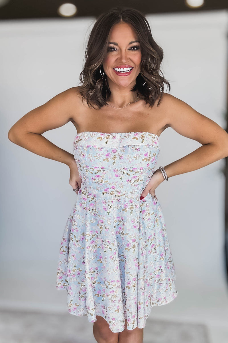 Light Blue And Pink Tie Back Dress