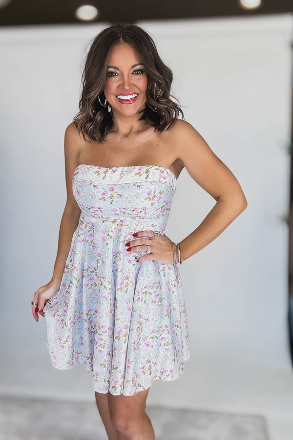 Light Blue And Pink Tie Back Dress