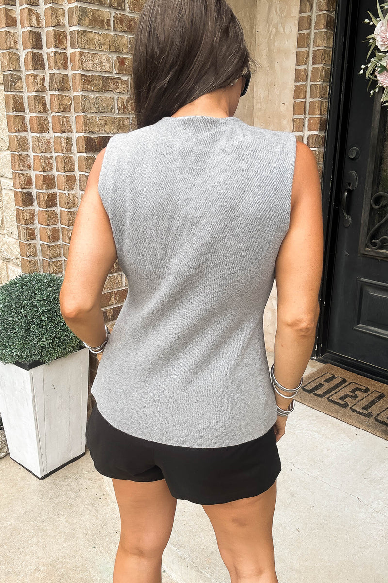 Charcoal Elegant Crystal Button Down Sweater Vest