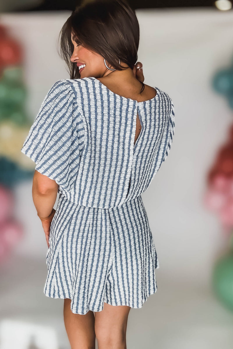 Navy Knitted Stripped Romper