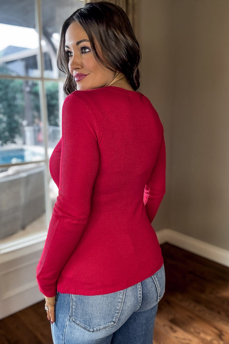 All The Buzz Red Thermal Knit top