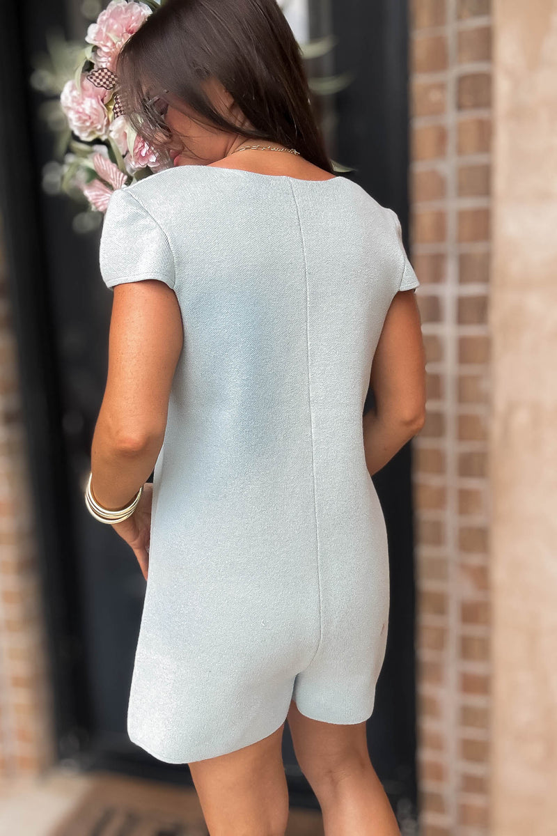 Mable More To Come Dusty Sage Button Down Knit Romper