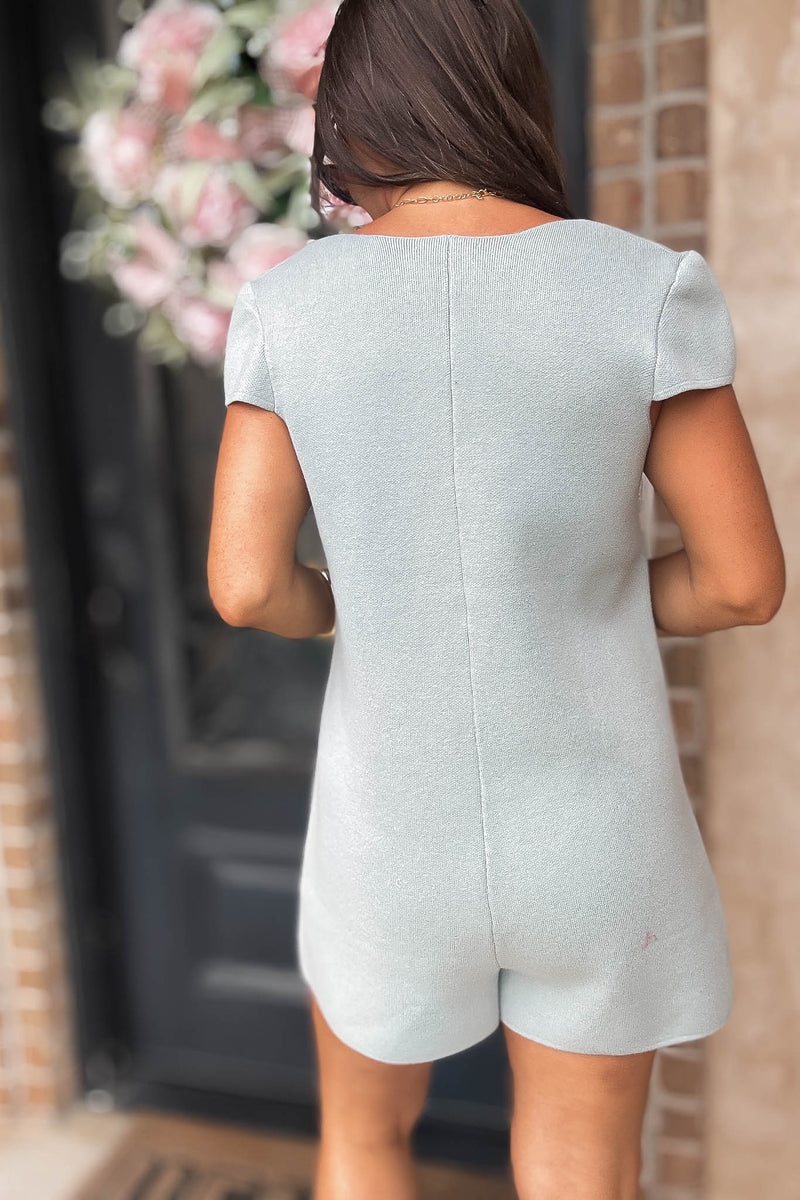 Mable More To Come Dusty Sage Button Down Knit Romper