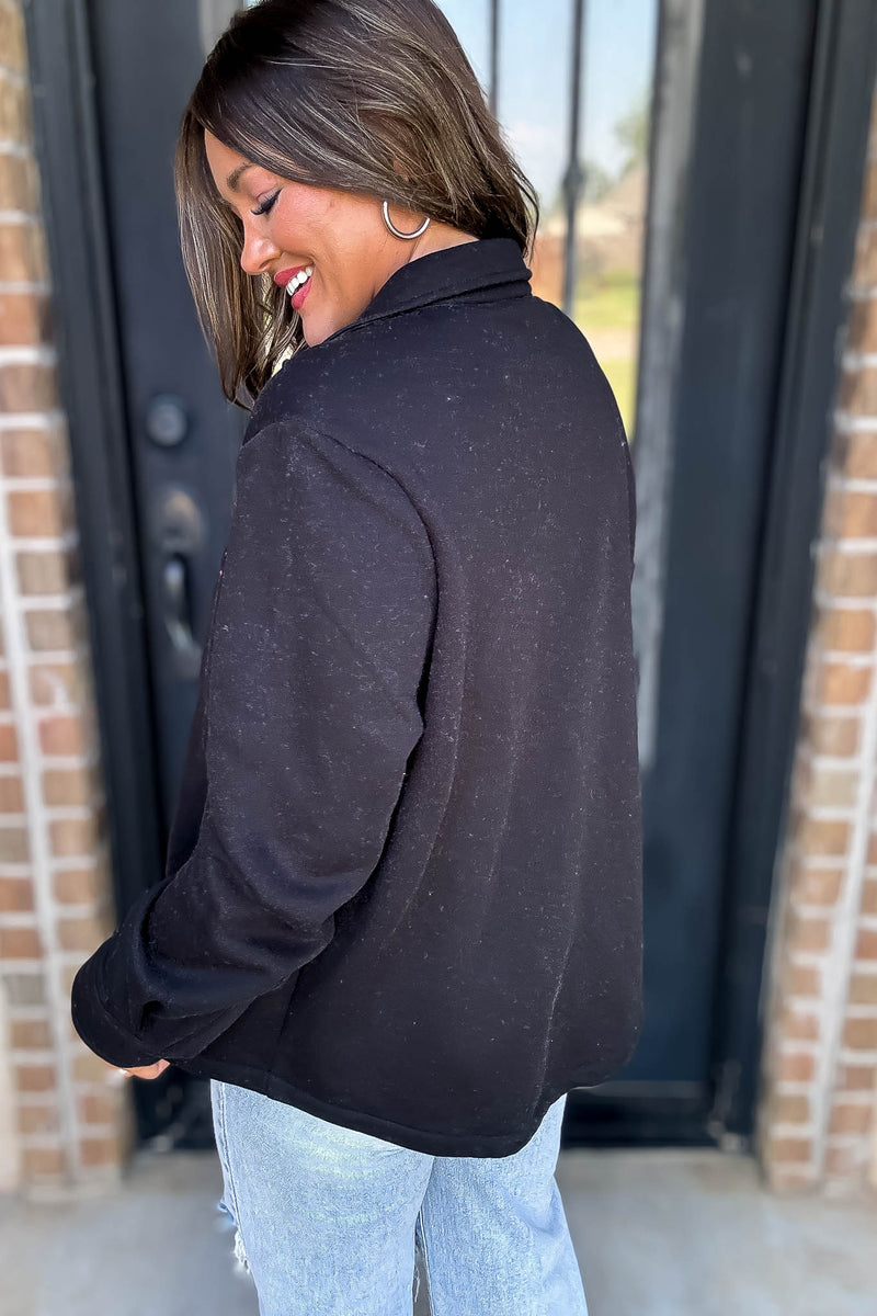 Button Up Black Fleece Shirt Jacket
