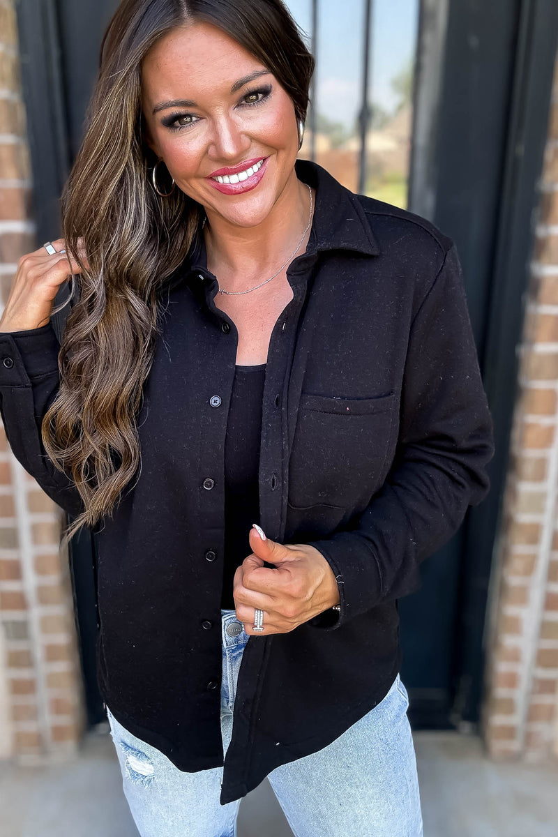 Button Up Black Fleece Shirt Jacket