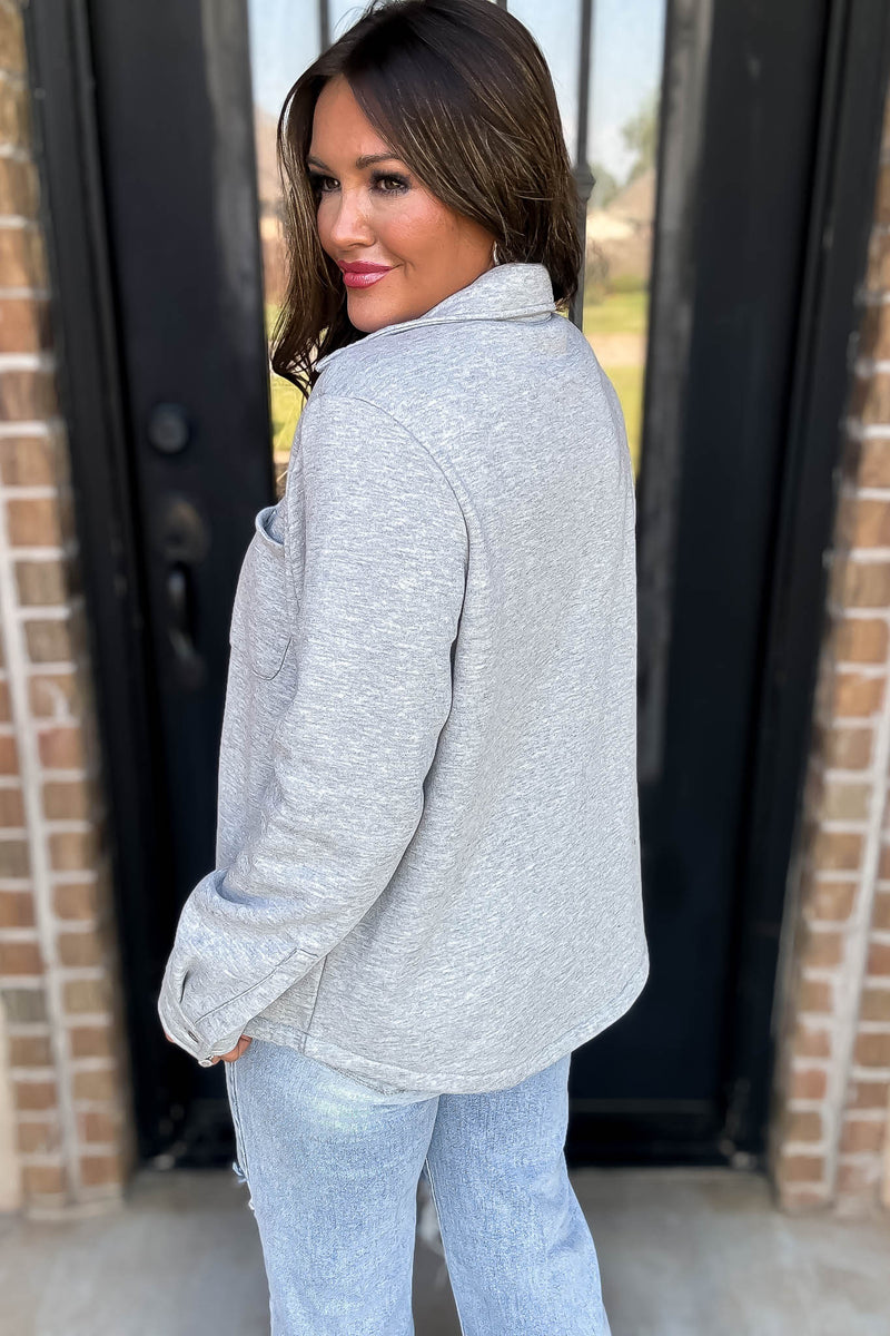 Button Up Heather Grey Fleece Shirt Jacket