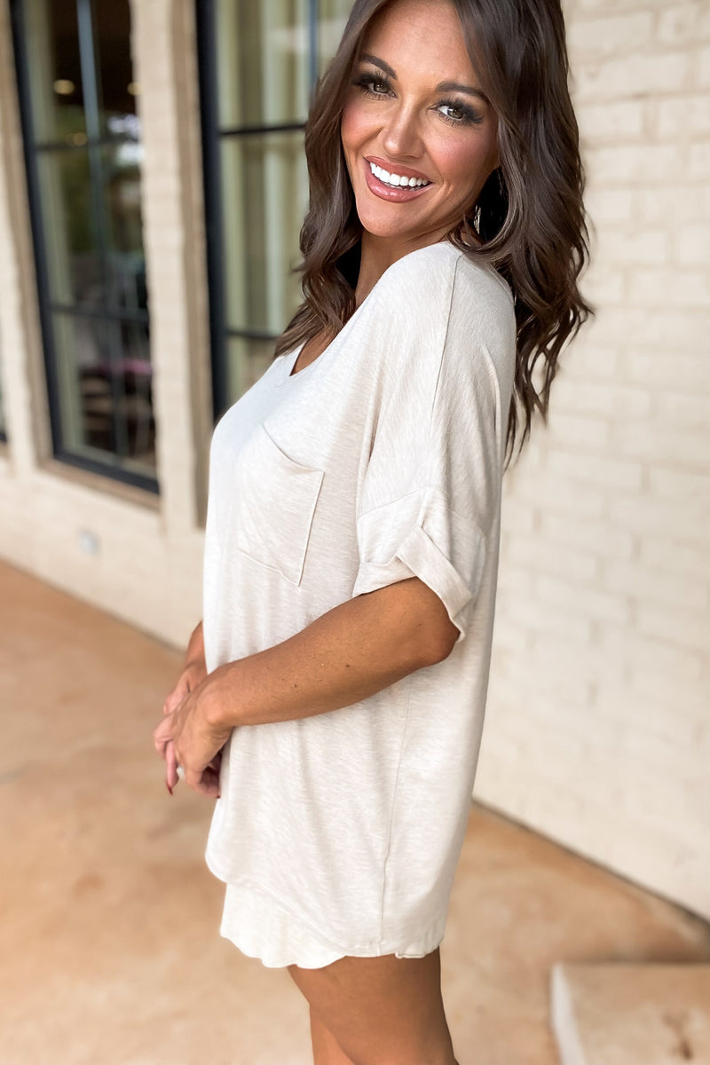 Casual V-Neck Knit Jersey Single Chest Pocket Top