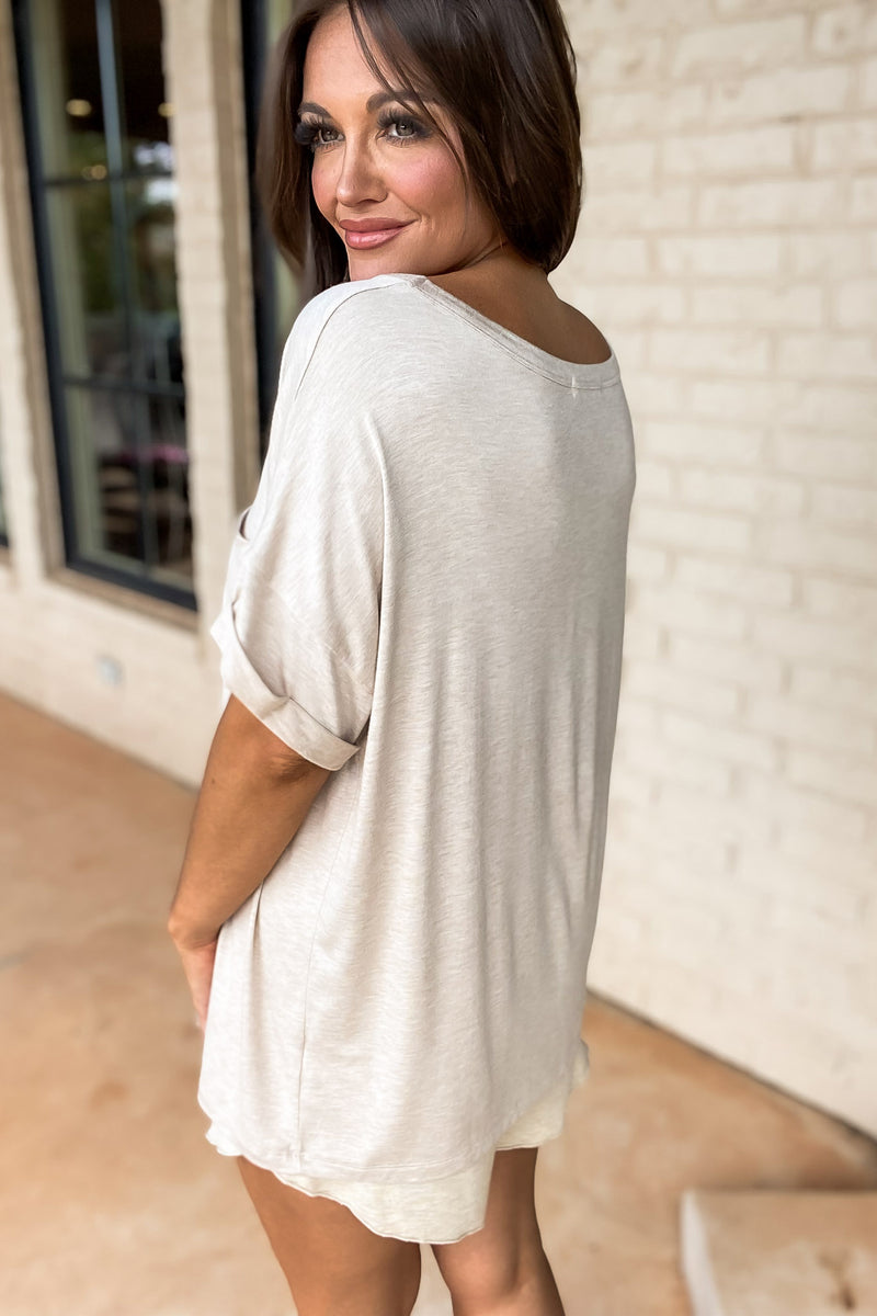 Casual V-Neck Knit Jersey Single Chest Pocket Top