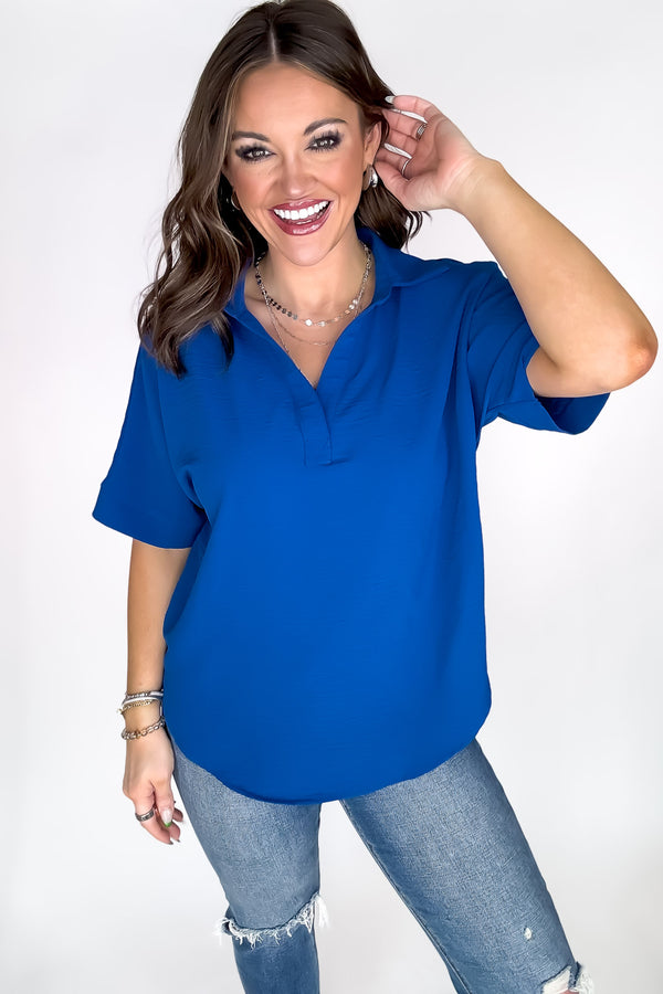 Exclusive Classic Blue V Neck Top