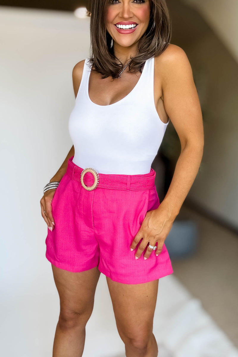 Belt Embroidery Detail Pink Shorts