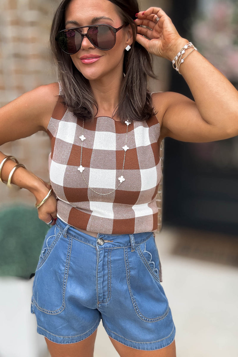 Mable Gone Country Scallop Detail Denim Shorts