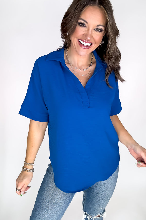 Exclusive Classic Blue V Neck Top