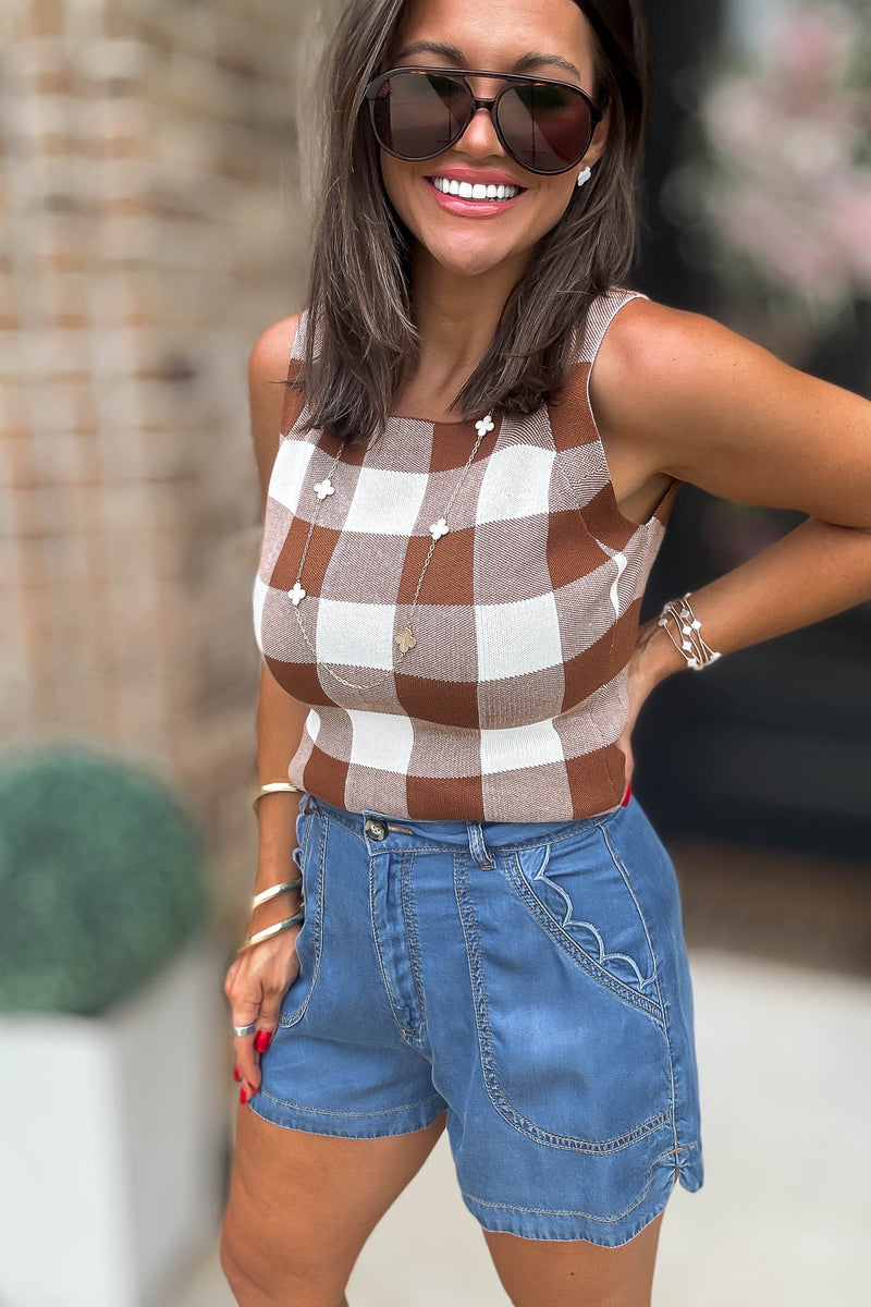 Mable Gone Country Scallop Detail Denim Shorts