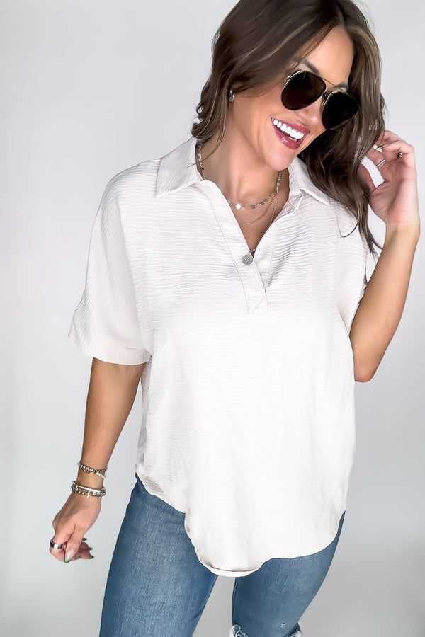 Exclusive Sand Beige V Neck Top