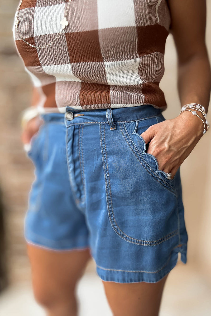 Mable Gone Country Scallop Detail Denim Shorts