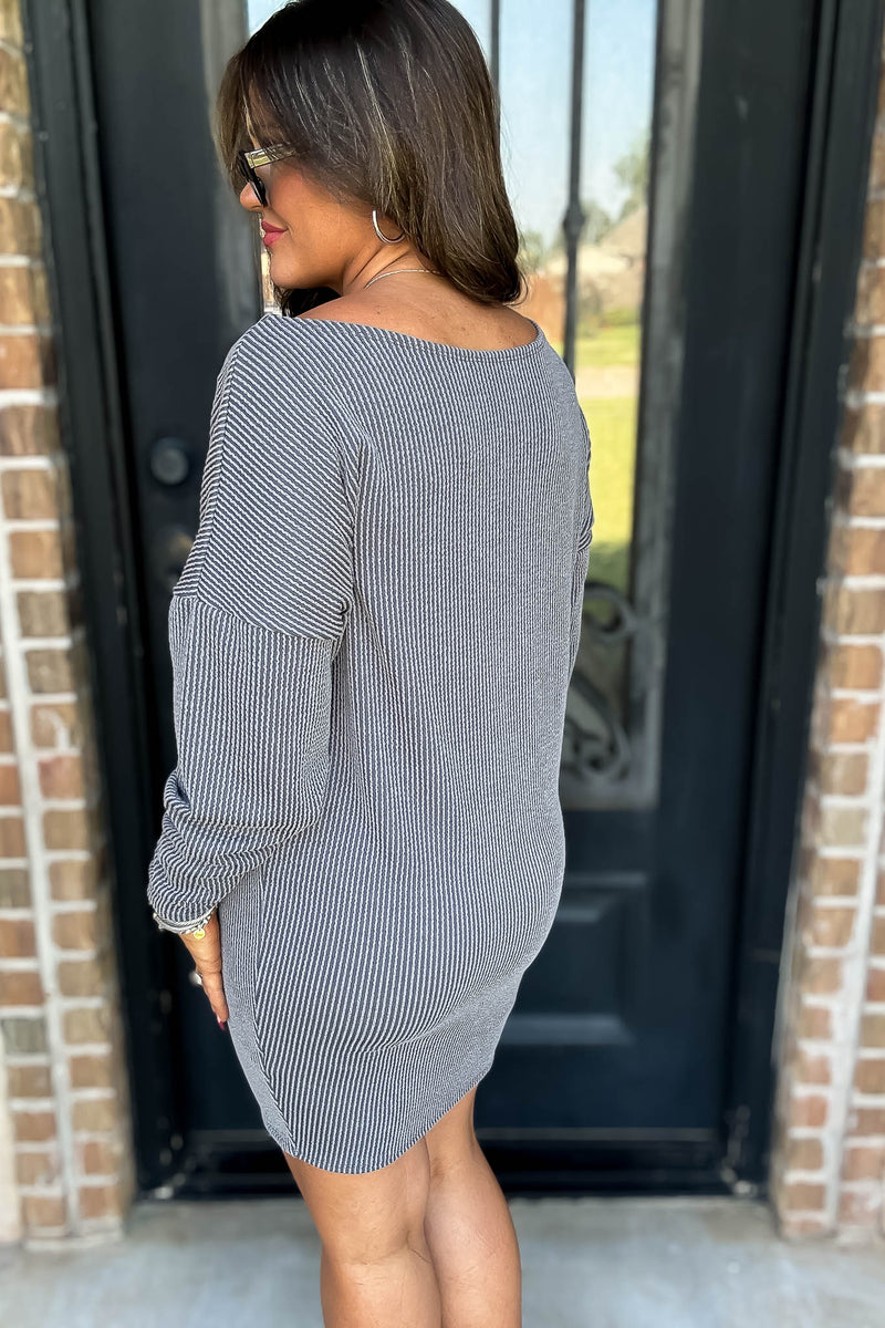 Off The Shoulder Grey Ribbed Dress