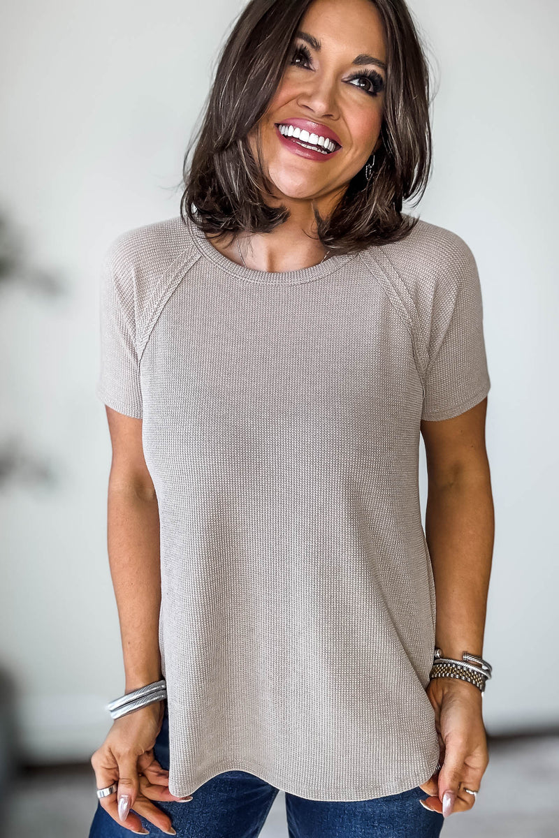 Baby Waffle Light Mocha Short Sleeve Top