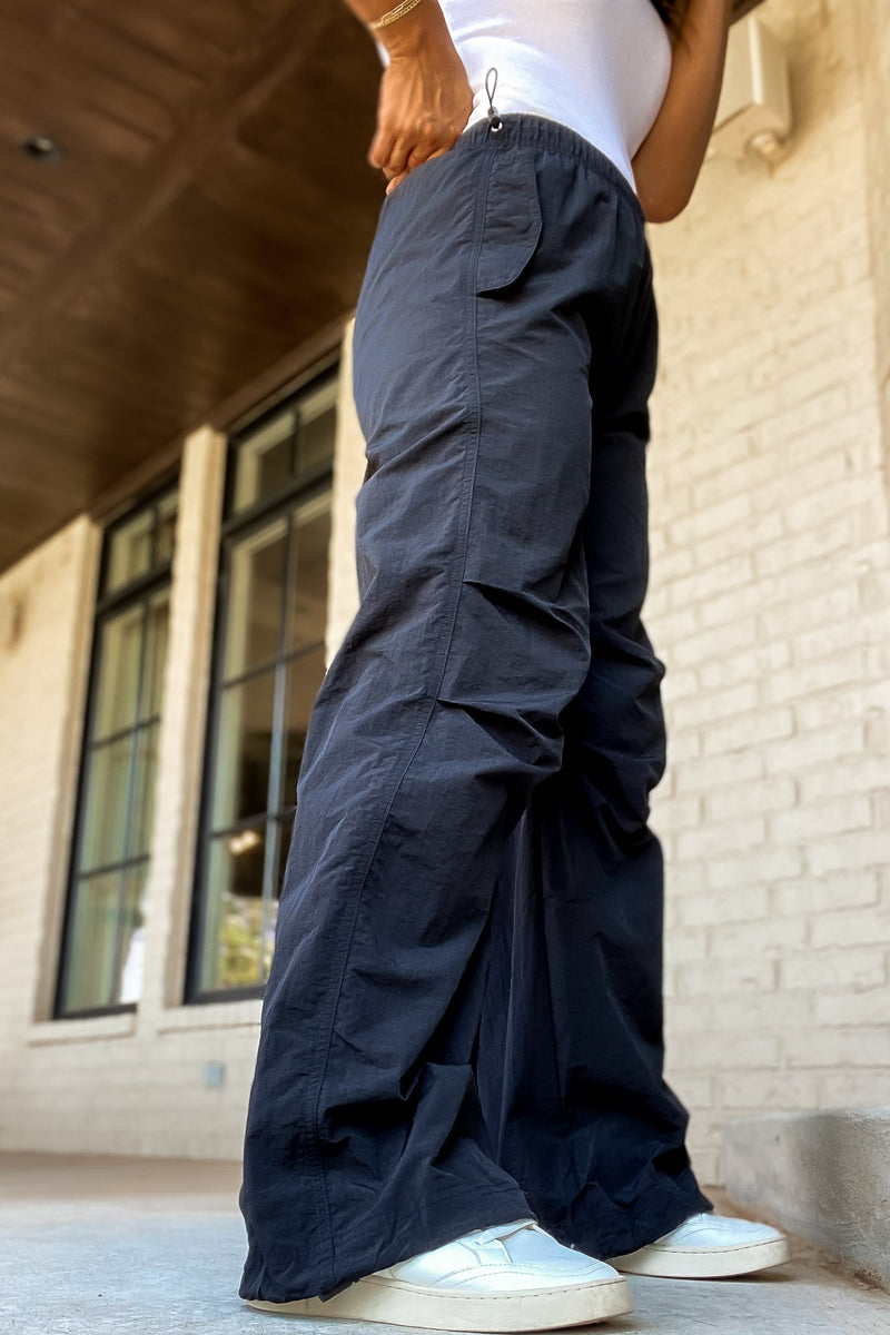 Can't Help Myself Black Nylon Parachute Pants