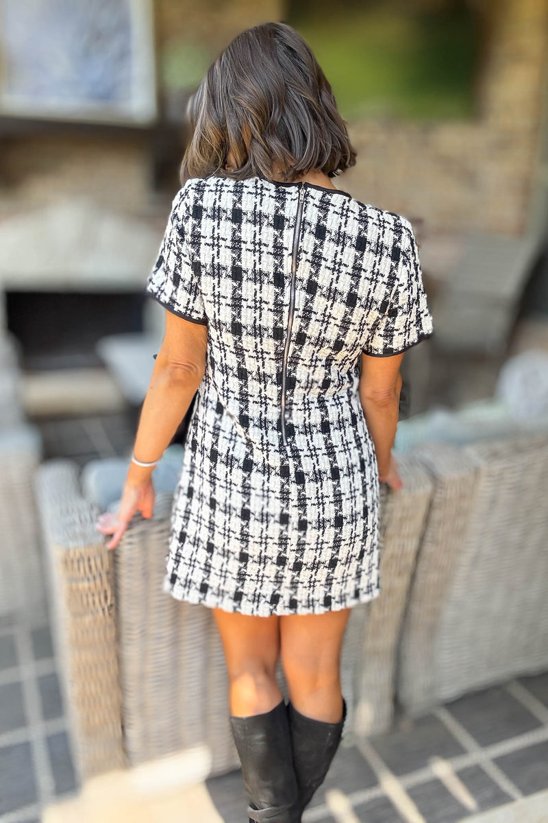 Mable Tweed Short Sleeve Front Bow Detail Mini Dress