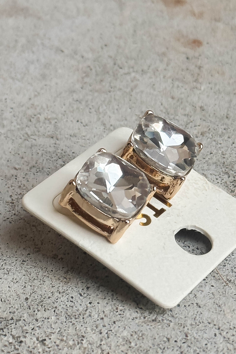 Clear Gold Trim Stud Earrings