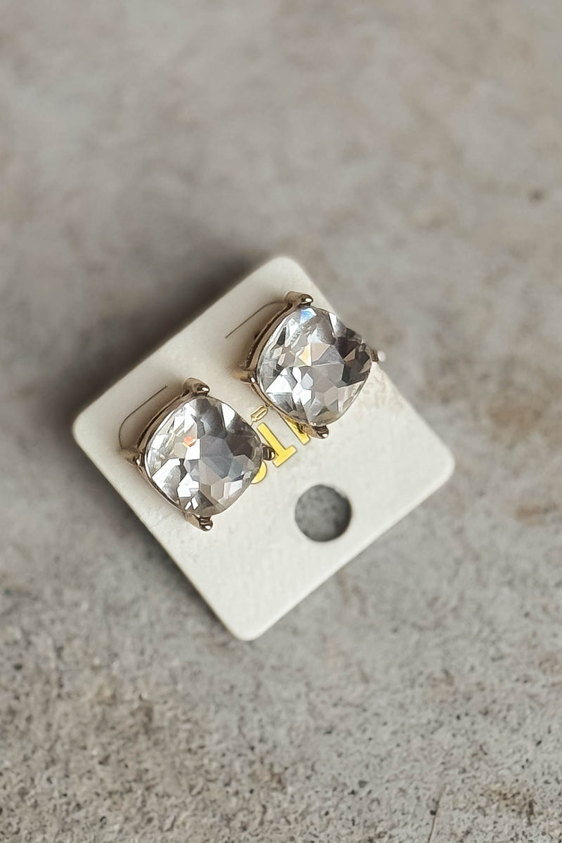 Clear Gold Trim Stud Earrings