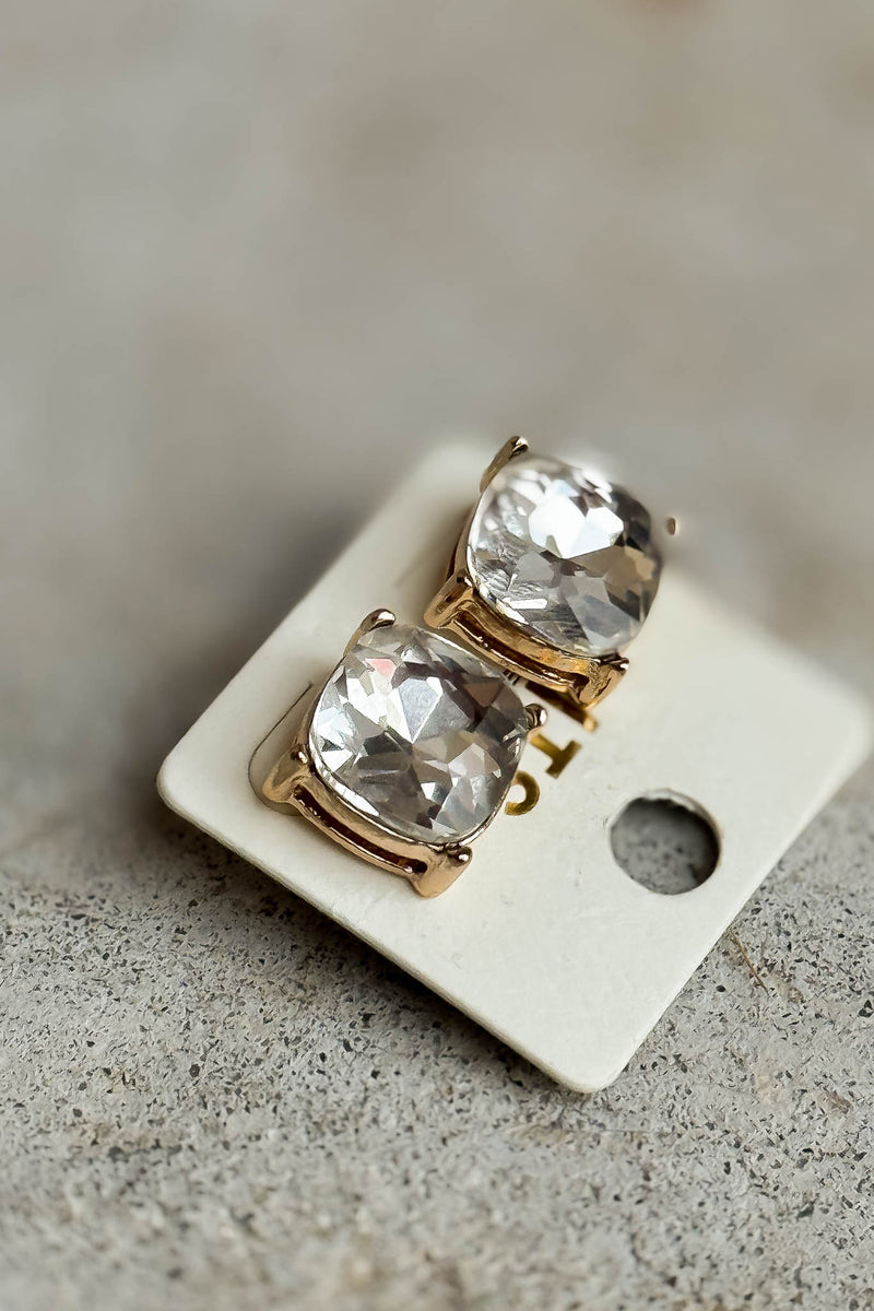 Clear Gold Trim Stud Earrings