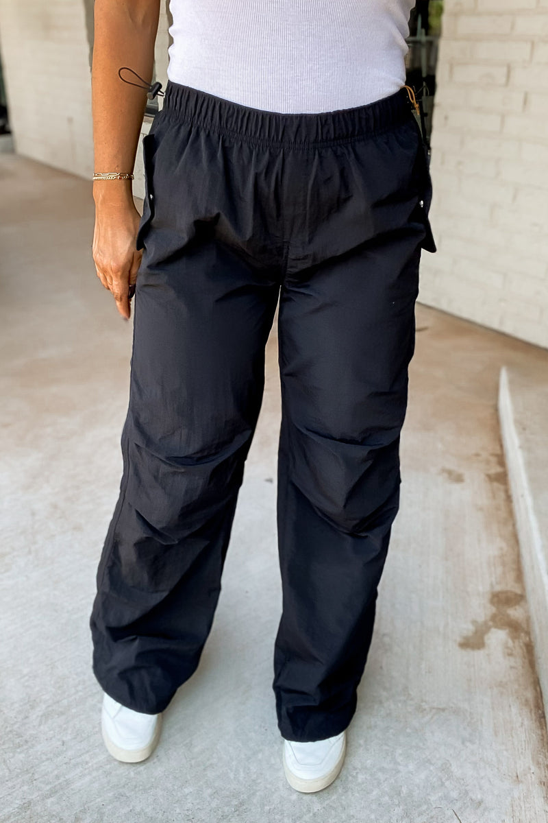 Can't Help Myself Black Nylon Parachute Pants