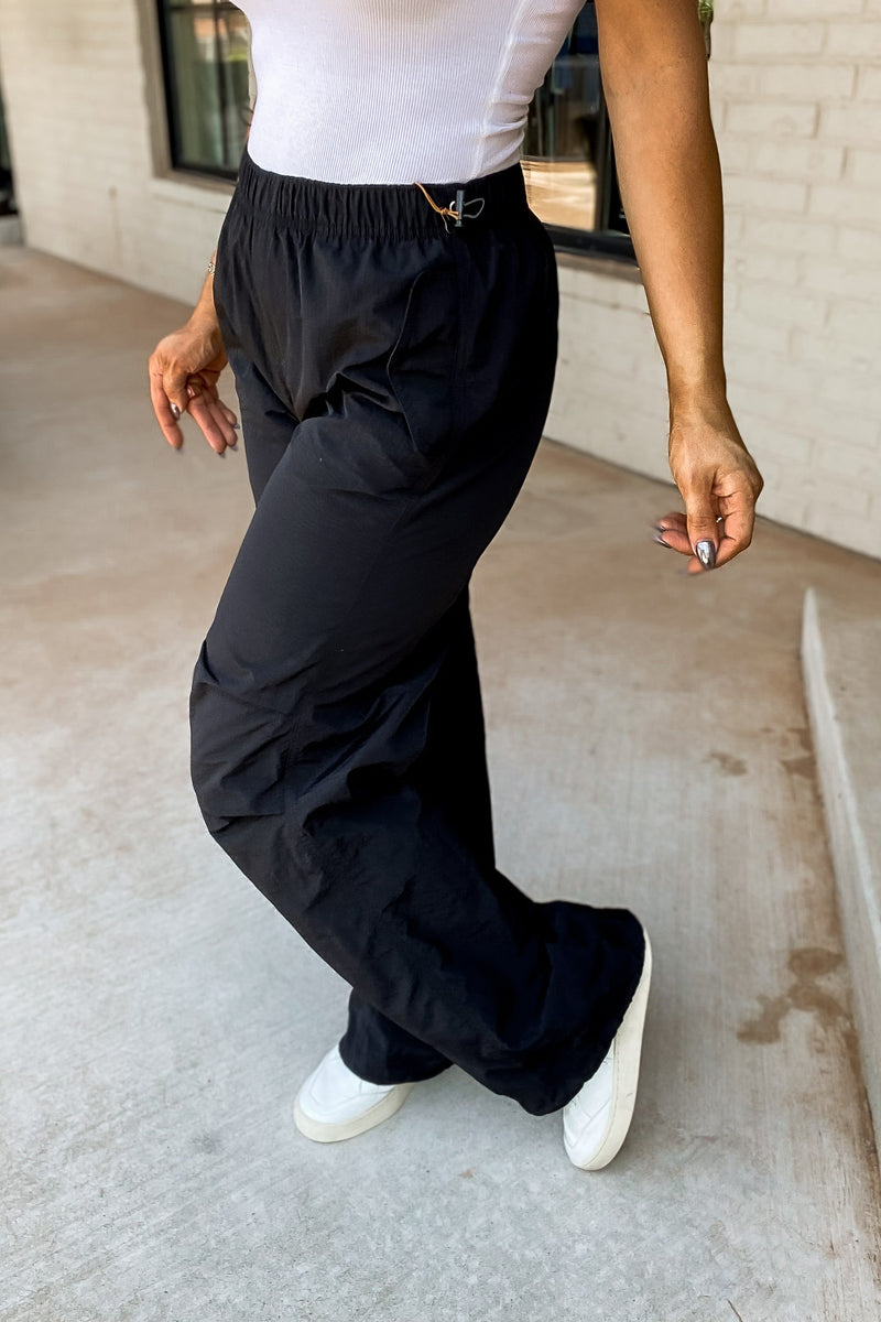Can't Help Myself Black Nylon Parachute Pants