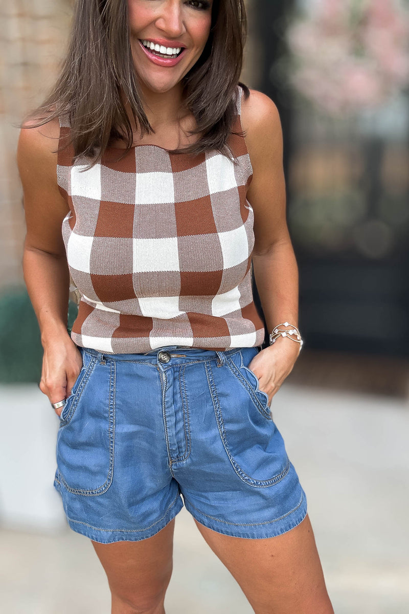 Mable Gone Country Scallop Detail Denim Shorts