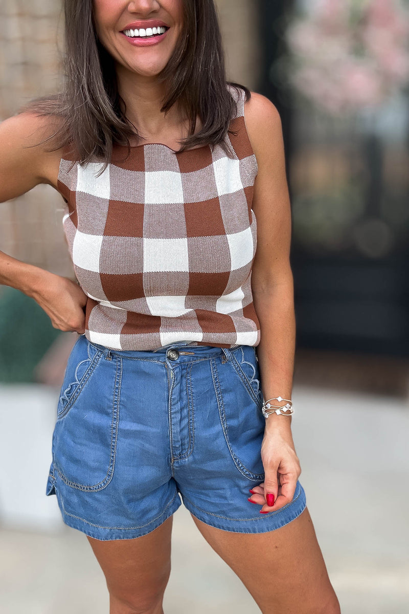 Mable Gone Country Scallop Detail Denim Shorts