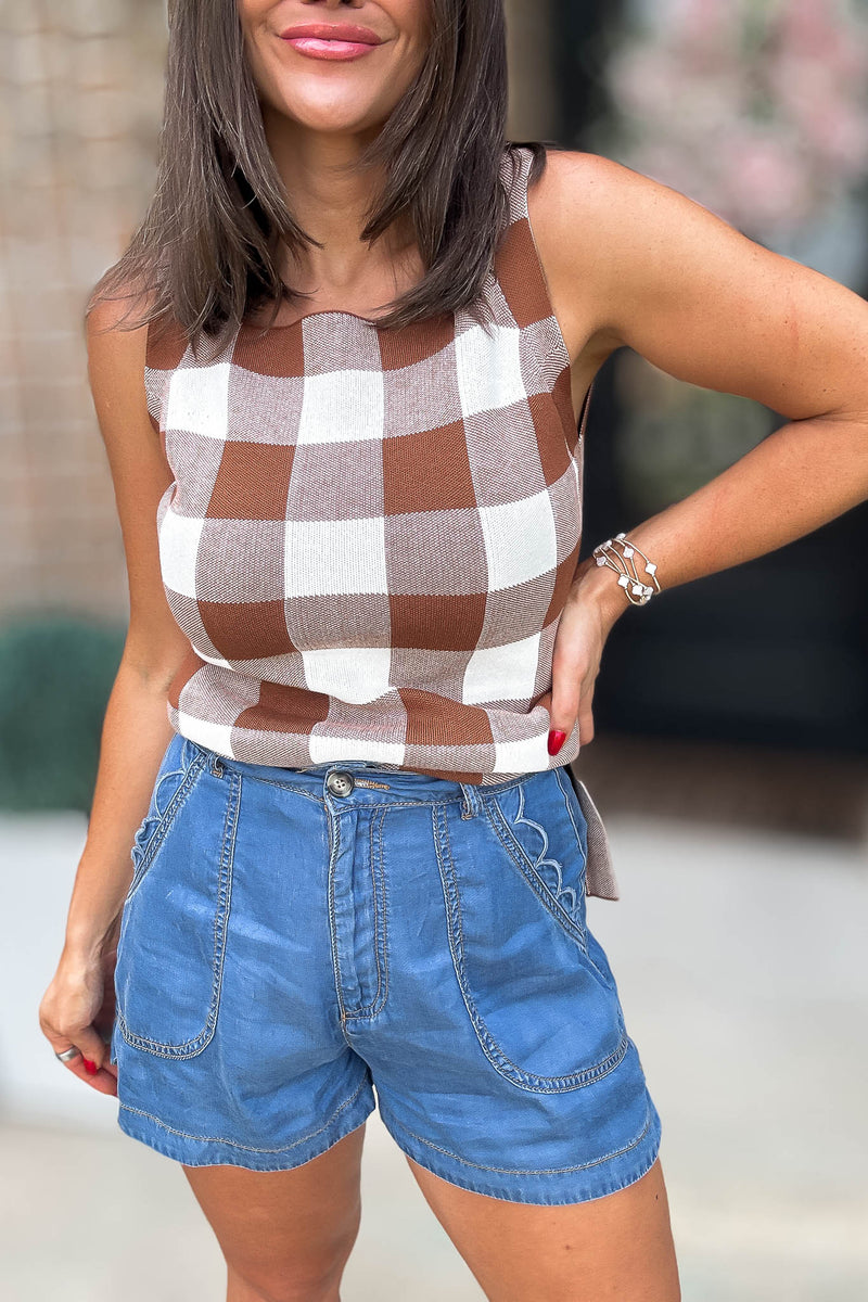 Mable Gone Country Scallop Detail Denim Shorts