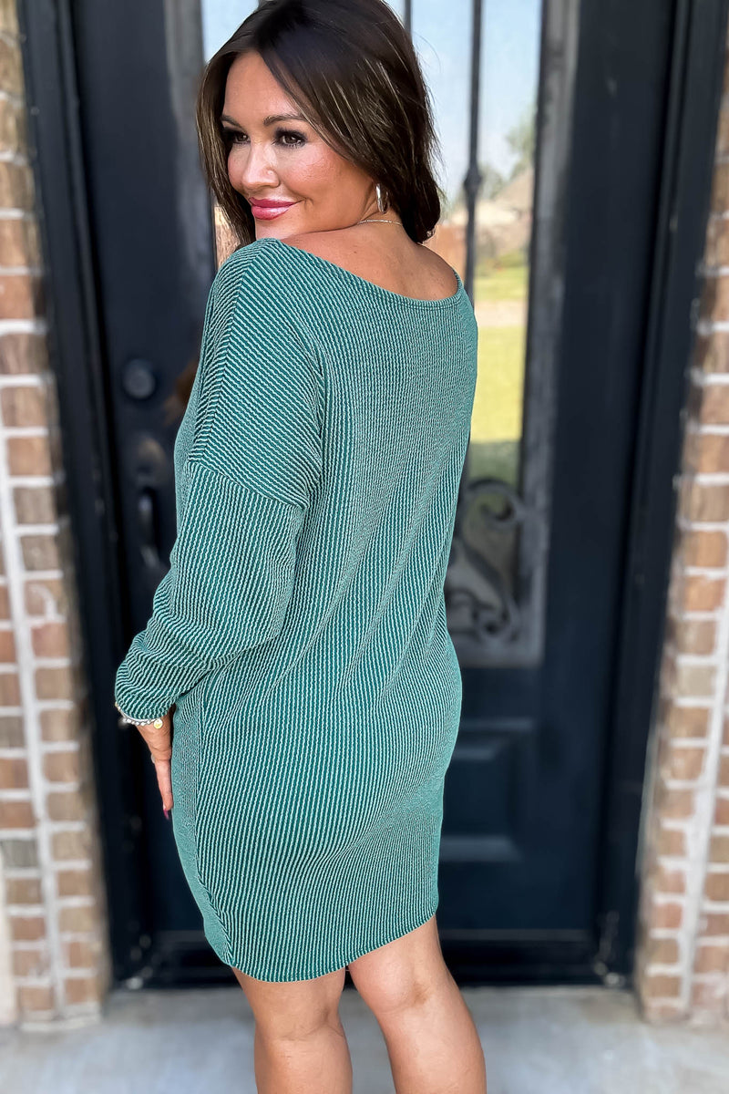Off The Shoulder Hunter Green Ribbed Dress