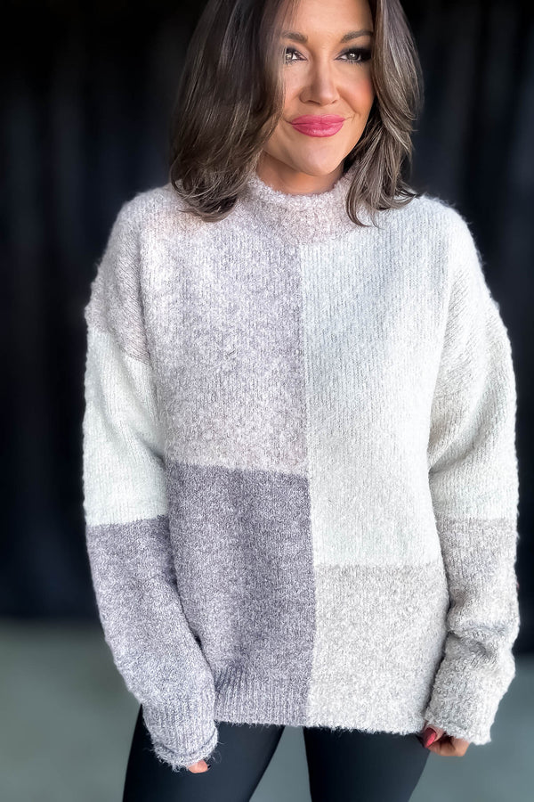 Oversized Color Block Cozy Knit Sweater Top