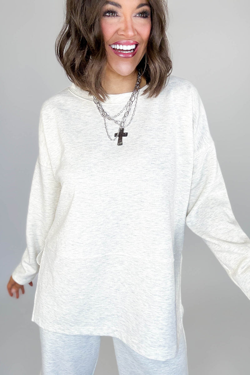 Heather Vanilla Scuba Side Slit Top