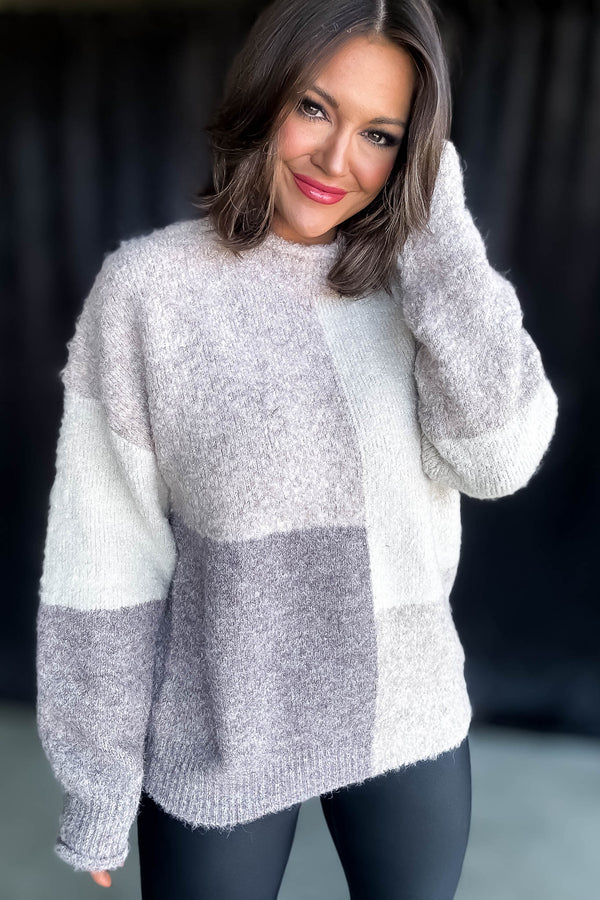 Oversized Color Block Cozy Knit Sweater Top
