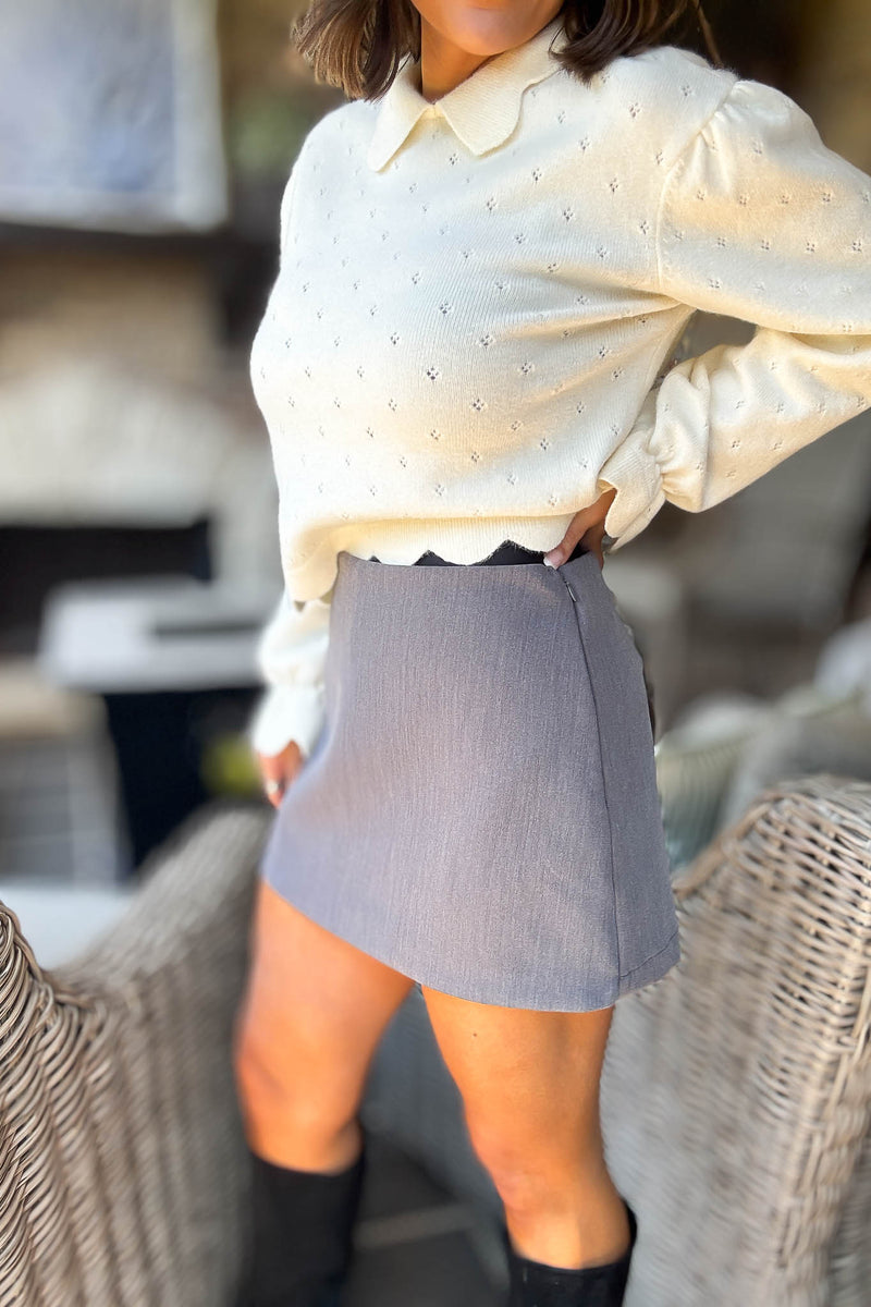 Mable Charcoal Solid High Waist Mini Skort
