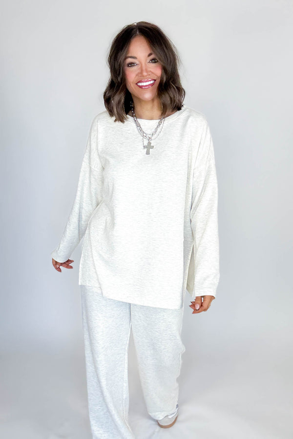 Heather Vanilla Scuba Side Slit Top