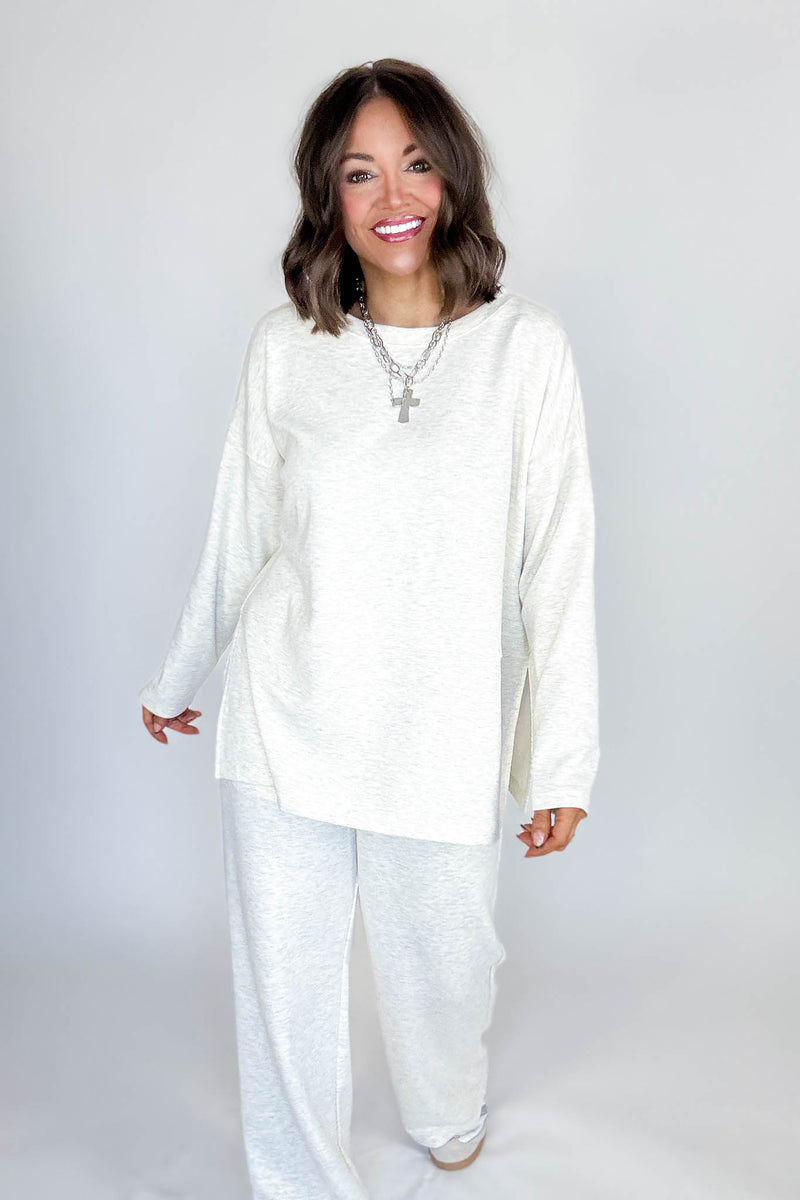 Heather Vanilla Scuba Side Slit Top