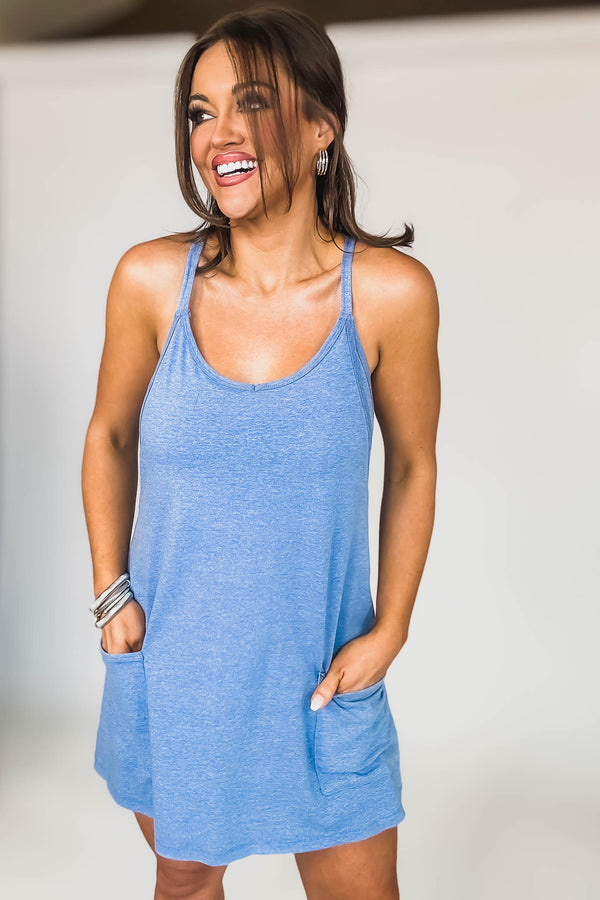 Vicky Classic Blue Mini Dress With Built In Romper