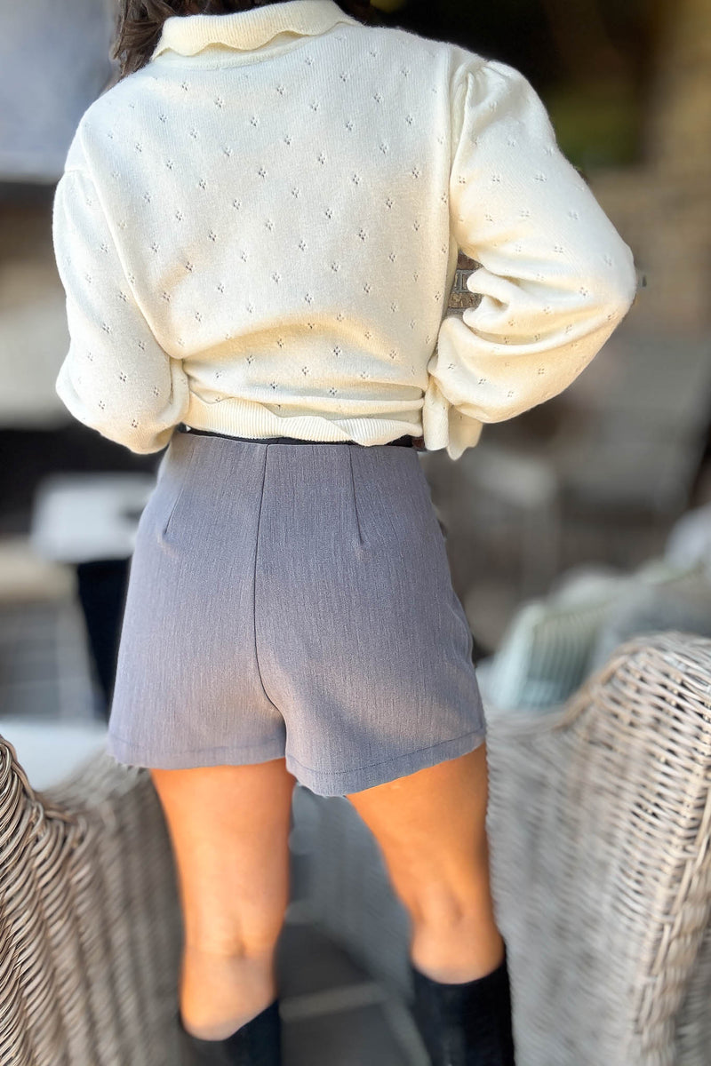 Mable Charcoal Solid High Waist Mini Skort