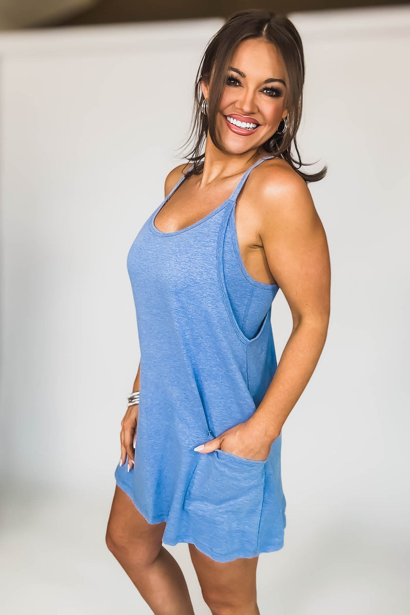 Vicky Classic Blue Mini Dress With Built In Romper