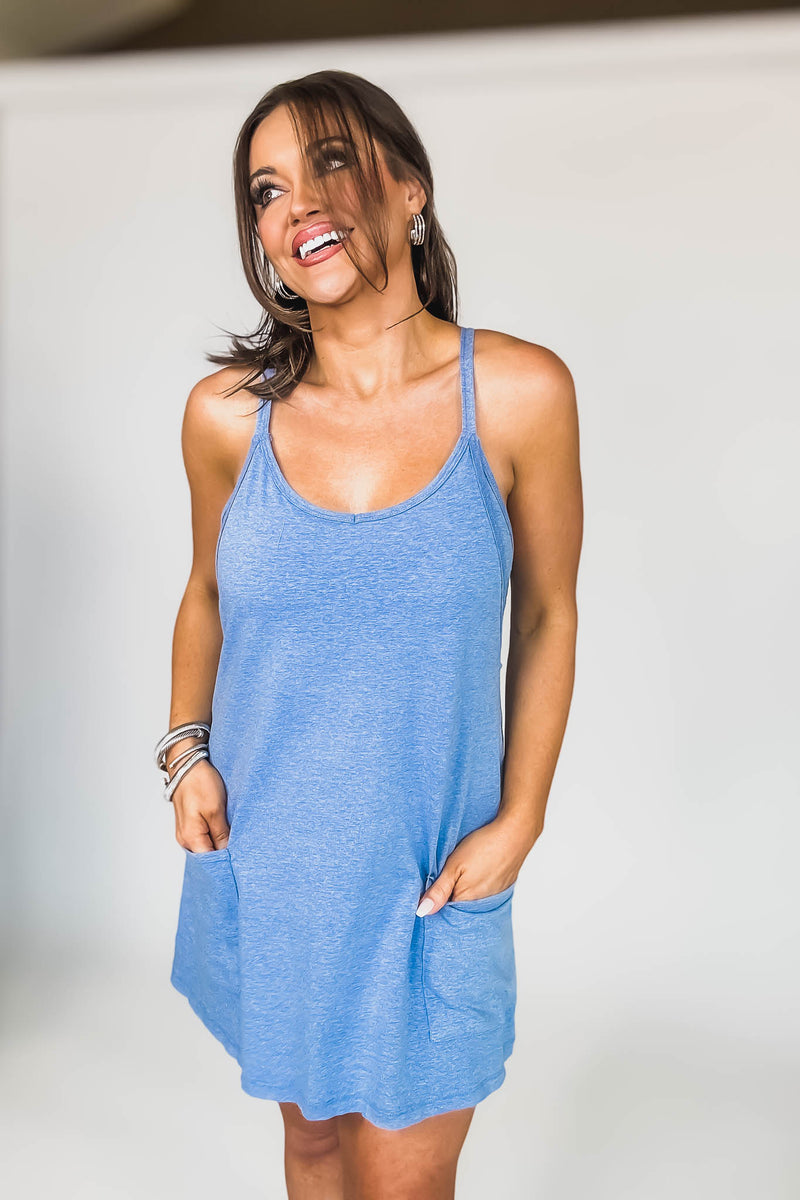 Vicky Classic Blue Mini Dress With Built In Romper