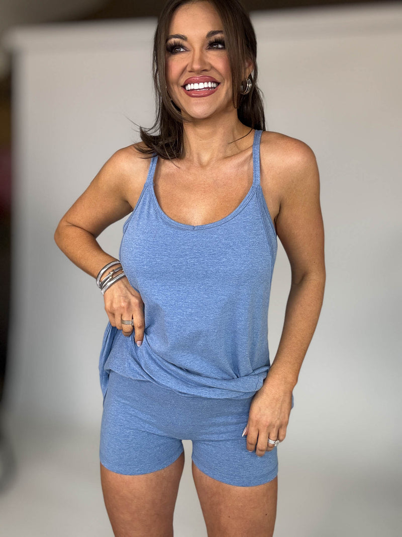 Vicky Classic Blue Mini Dress With Built In Romper